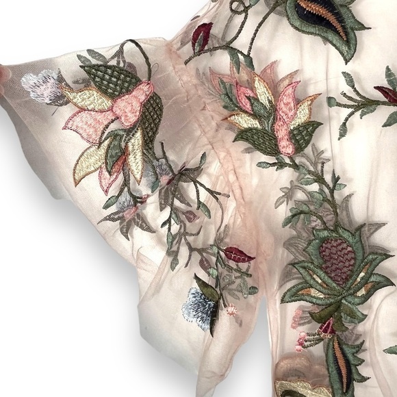 Zara Woman Embroidered Tulle Sheer Top Blouse, Blush Pink, Size XS - Picture 5 of 12